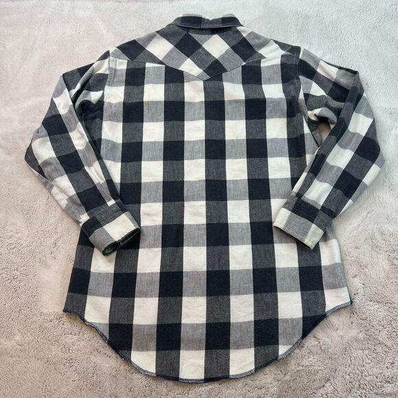 Vintage Wrangler Flannel Shirt Mens 17 / 35 Black White Pearl Snap X-Long West - Picture 10 of 10